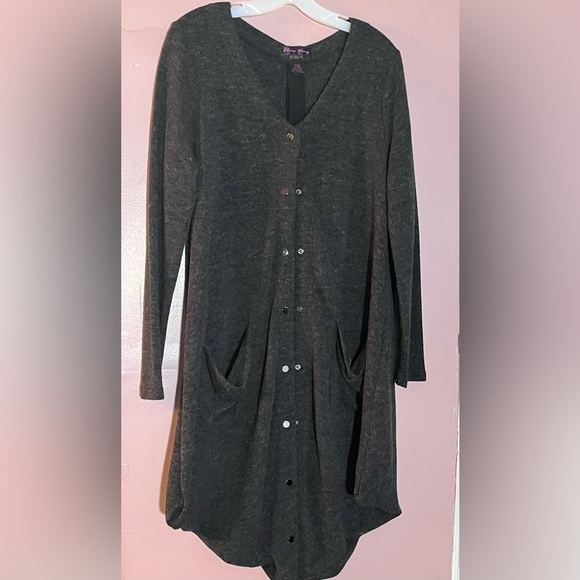 Elena Wang cardigan sweater long line Lagen look duster triangle hemline artsy M - Picture 3 of 14